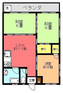 カレッジサイド平安(3LDK/2階)の間取り写真