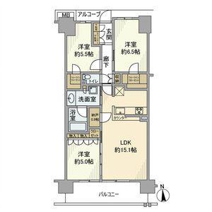 グランビュースクエア(3LDK/6階)の間取り写真