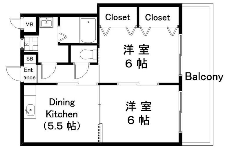 ツインアローズ(2DK/2階)の間取り写真