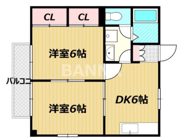 向山ハイツ(2DK/2階)の間取り写真