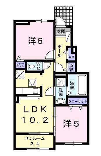 ル グラン A棟(2LDK/1階)の間取り写真