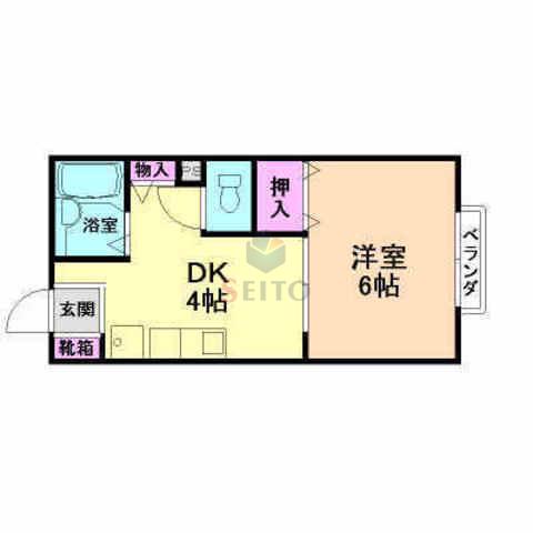 ウエストヒルズ(1DK/2階)の間取り写真