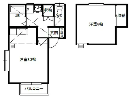 パークハイツシタラ(ワンルーム/1階)の間取り写真