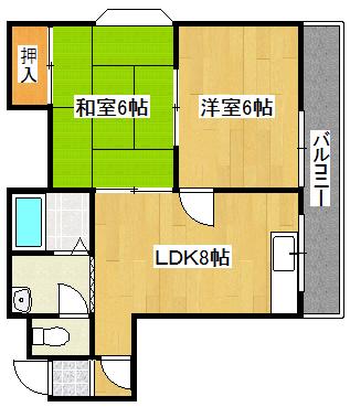 クロス9パーク神田(2LDK/2階)の間取り写真