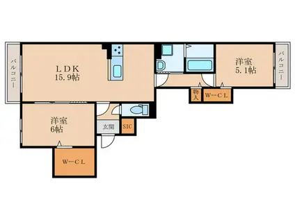 ユアメゾン夜宮公園(2LDK/1階)の間取り写真