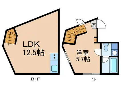 HJ PLACE 新宿早稲田(1LDK/地下階)の間取り写真