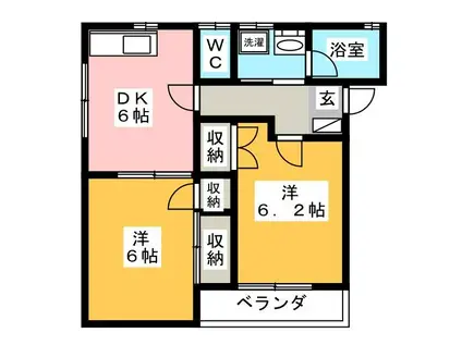 京王線 飛田給駅 徒歩6分 2階建 築34年(2DK/1階)の間取り写真