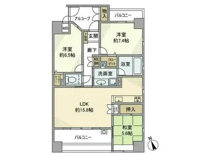 グランマノワール伝馬町(3LDK/3階)の間取り写真