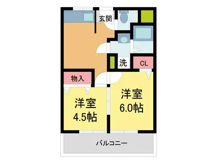 岩伸宝塚ファミールB棟(2DK/1階)の間取り写真