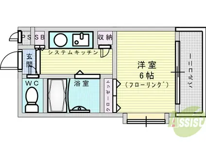 ギャレ豊津(1K/3階)の間取り写真