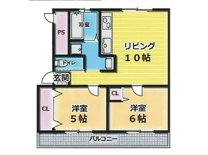 高津橋農住団地 A棟(2LDK/5階)の間取り写真