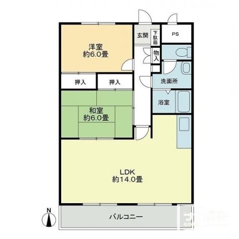 オーキッドテラス志津川(2LDK/4階)の間取り写真