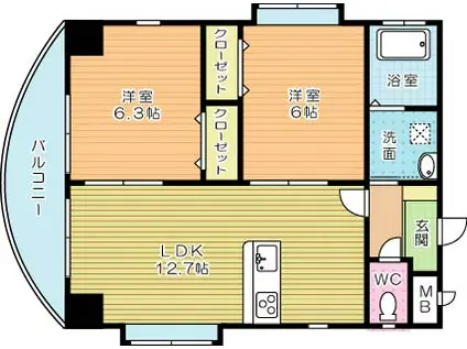 サンシャイン真鶴リバーサイド(2LDK/10階)の間取り写真