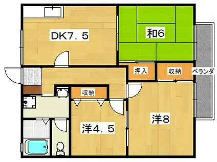 シュテルンハイムB棟(3DK/2階)の間取り写真