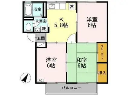 グリーンパーク洲崎A棟(3K/2階)の間取り写真