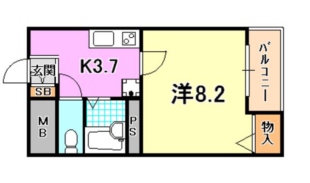 コンフォート宮本町(1K/2階)の間取り写真