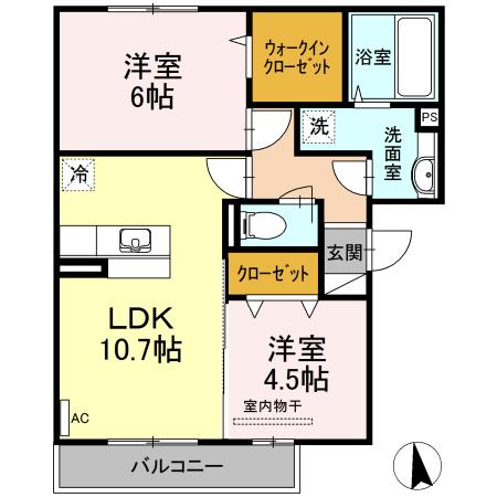 グラース千田(2LDK/3階)の間取り写真