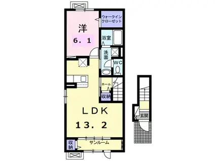 ノースツー ヴィラ(1LDK/2階)の間取り写真