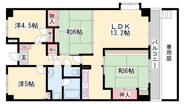ロワイヤル北八代(4LDK/1階)の間取り写真