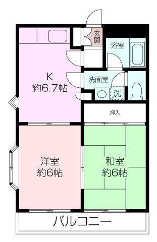阿部倉ハイツ(2DK/3階)の間取り写真