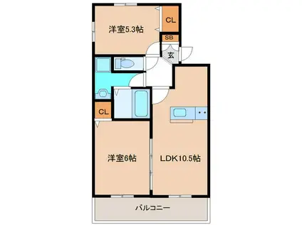 エスポワール・M(2LDK/2階)の間取り写真