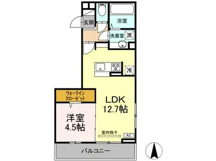 THREE(1LDK/2階)の間取り写真