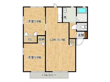 リンデンバームB棟(2LDK/2階)の間取り写真