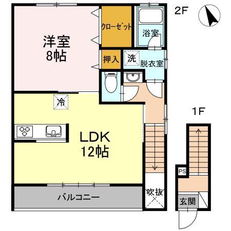 ハートプレイス(1LDK/2階)の間取り写真
