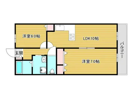パレーシャル難波(2LDK/4階)の間取り写真