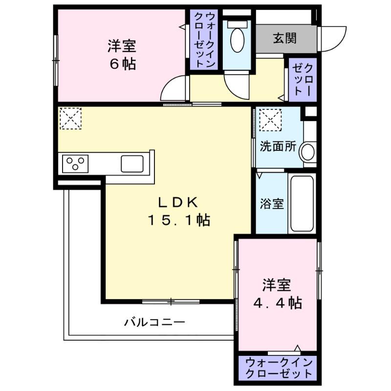 パサログランデ北長尾(2LDK/2階)の間取り写真