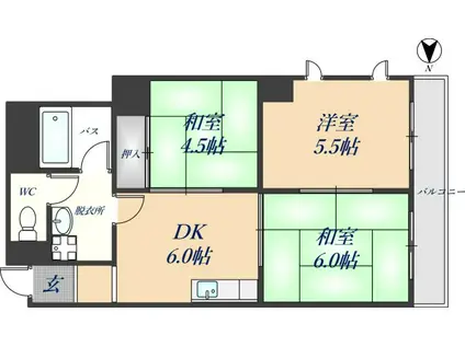 グラシア南津の辺(3DK/2階)の間取り写真