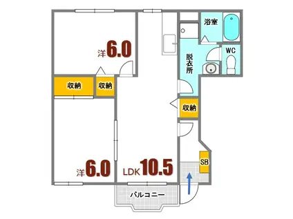 イーストヒルズ2(2LDK/1階)の間取り写真