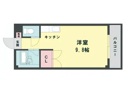 熊本市中央区渡鹿3丁目(ワンルーム/3階)の間取り写真