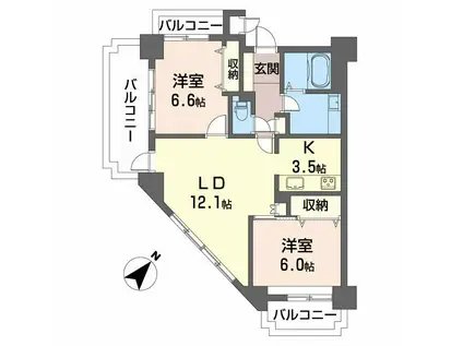 グランドメゾン鶴舞公園(2LDK/2階)の間取り写真