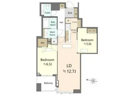 大崎ウエストシティタワーズW棟(2LDK/36階)の間取り写真