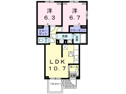 ラ・ポルト LA PORTE(2LDK/1階)の間取り写真