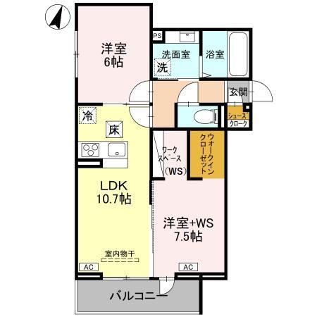 アドラブール B棟(2LDK/1階)の間取り写真
