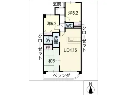 グランドメゾン徳重(3LDK/2階)の間取り写真