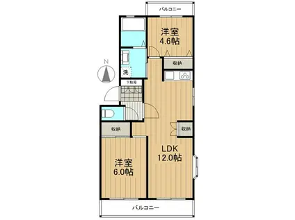 ヒルズDENBER(2LDK/1階)の間取り写真