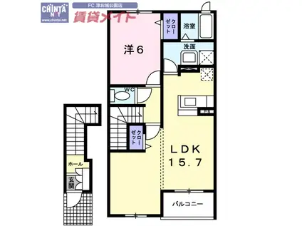 ルピナスB(1LDK/2階)の間取り写真
