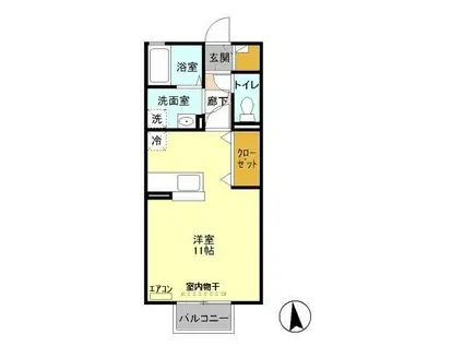 レセンテ新田原II(ワンルーム/2階)の間取り写真