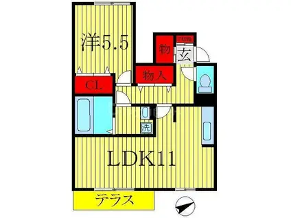 プラシデスB(1LDK/1階)の間取り写真