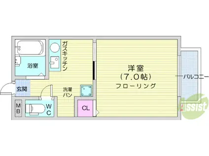 フォレストヴィラⅠ(1K/2階)の間取り写真