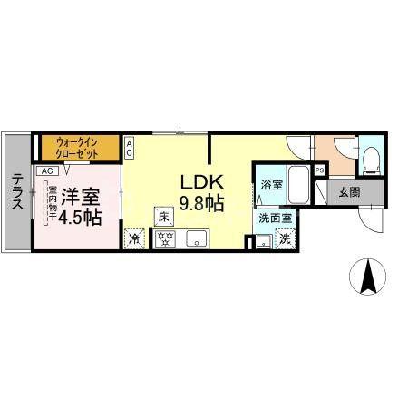 セレスティア谷在家II(1LDK/1階)の間取り写真