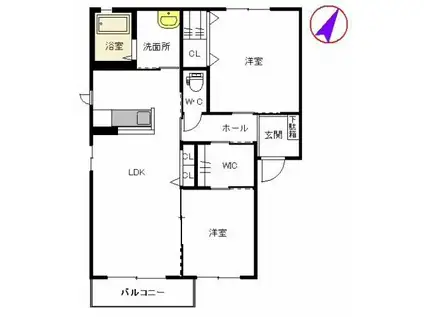 フローラHI  B棟(2LDK/2階)の間取り写真