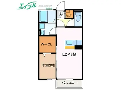 プランドールI B(1LDK/2階)の間取り写真