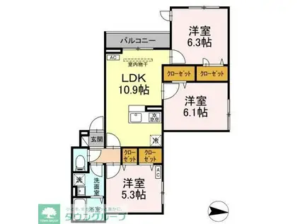 アンソレイエII(3LDK/2階)の間取り写真