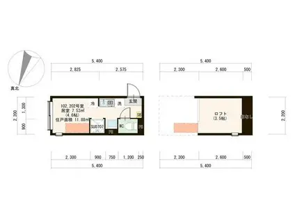 メゾン アンソレイエ(ワンルーム/2階)の間取り写真