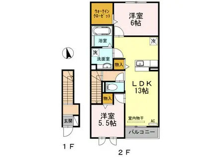 ゴールドバレーII(2LDK/2階)の間取り写真