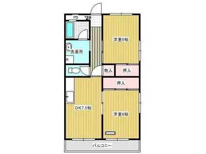 Kコート太田(2DK/2階)の間取り写真